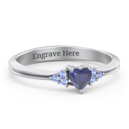 Narrow Heart Ring with Shoulder Accents in 925 Sterling Silver with Blue Sapphire and Fancy Blue Premium Zirconia