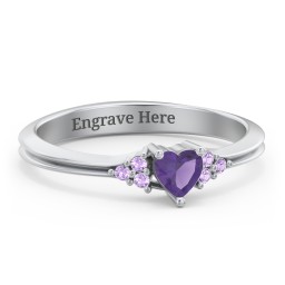 Narrow Heart Ring with Shoulder Accents in 925 Sterling Silver with Amethyst and Amethyst Premium Zirconia