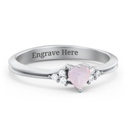 Narrow Heart Ring with Shoulder Accents in 925 Sterling Silver with Opal and White Premium Zirconia