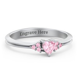 Narrow Heart Ring with Shoulder Accents in 925 Sterling Silver with Pink Tourmaline and Fancy Pink Premium Zirconia