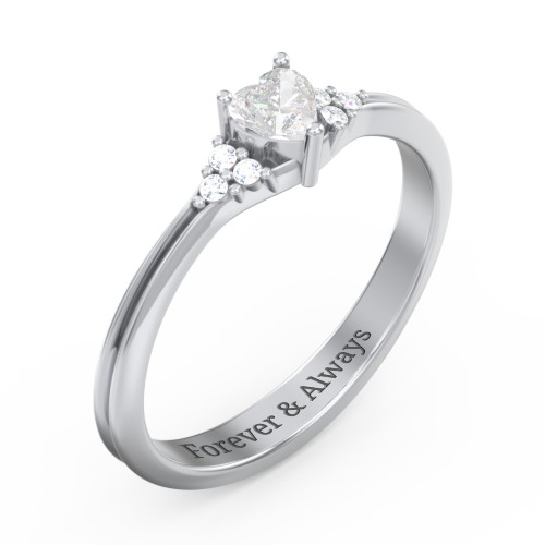 Narrow Heart Ring with Shoulder Accents – Sterling Silver with Diamond