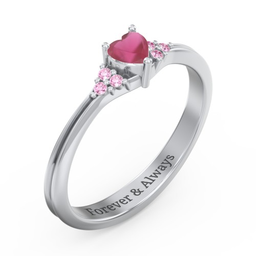 Narrow Heart Ring with Shoulder Accents – Sterling Silver with Ruby and Red Premium Zirconia