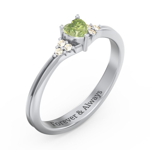 Narrow Heart Ring with Shoulder Accents – Sterling Silver with Peridot and Fancy Yellow Premium Zirconia