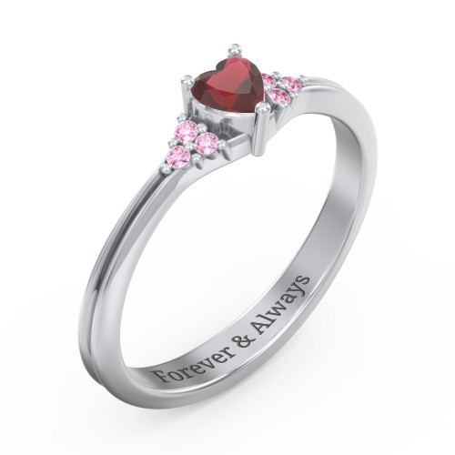 Narrow Heart Ring with Shoulder Accents – Sterling Silver with Garnet and Red Premium Zirconia
