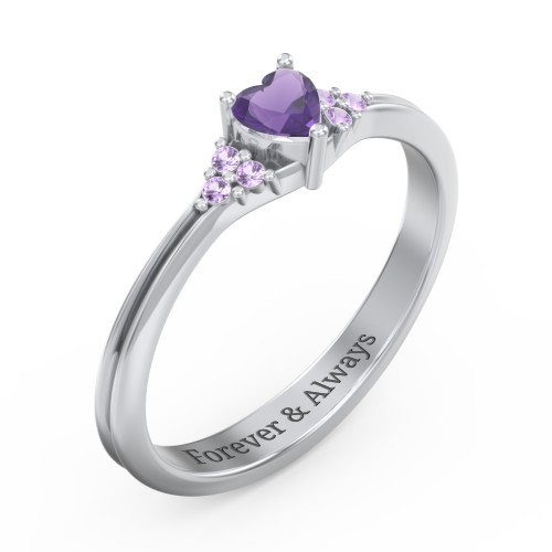 Narrow Heart Ring with Shoulder Accents – Sterling Silver with Amethyst and Amethyst Premium Zirconia