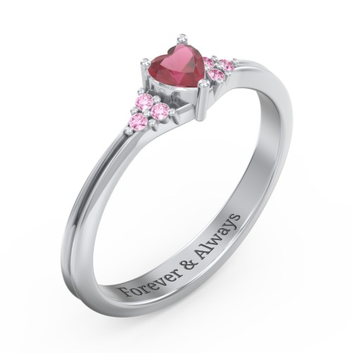 Narrow Heart Ring with Shoulder Accents – Sterling Silver with Ruby and Red Premium Zirconia