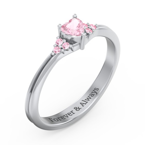 Narrow Heart Ring with Shoulder Accents – Sterling Silver with Pink Tourmaline and Fancy Pink Premium Zirconia