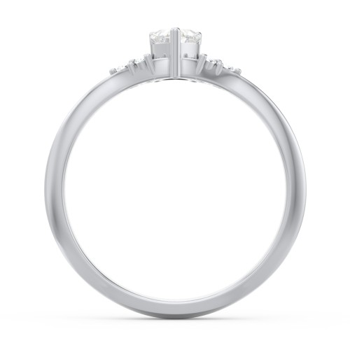 Narrow Heart Ring with Shoulder Accents – Sterling Silver with Diamond