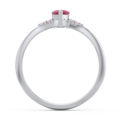 Narrow Heart Ring with Shoulder Accents – Sterling Silver with Ruby and Red Premium Zirconia