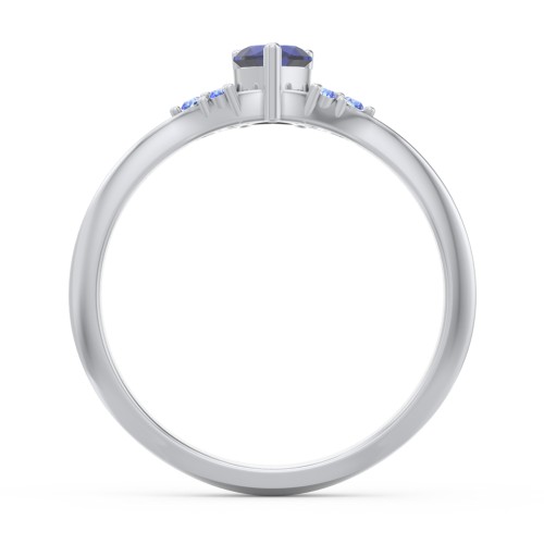 Narrow Heart Ring with Shoulder Accents – Sterling Silver with Blue Sapphire and Fancy Blue Premium Zirconia