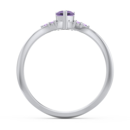 Narrow Heart Ring with Shoulder Accents – Sterling Silver with Amethyst and Amethyst Premium Zirconia