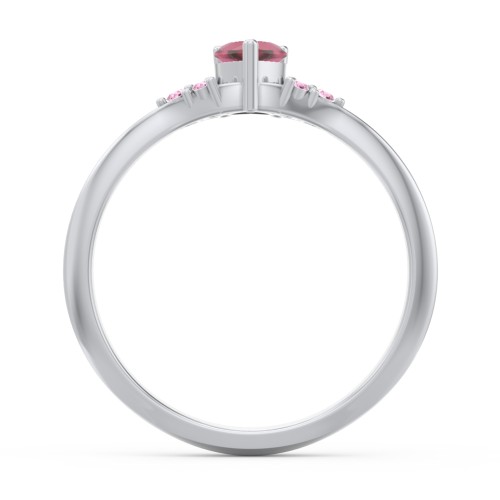 Narrow Heart Ring with Shoulder Accents – Sterling Silver with Ruby and Red Premium Zirconia