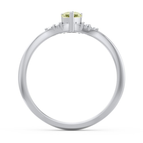 Narrow Heart Ring with Shoulder Accents – Sterling Silver with Peridot and White Premium Zirconia