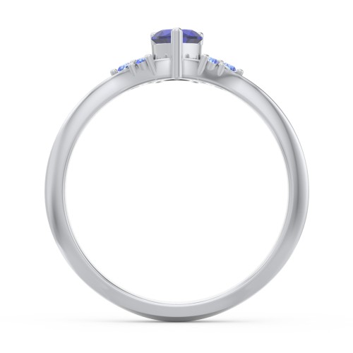 Narrow Heart Ring with Shoulder Accents – Sterling Silver with Blue Sapphire and Fancy Blue Premium Zirconia