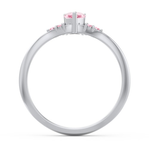 Narrow Heart Ring with Shoulder Accents – Sterling Silver with Pink Tourmaline and Fancy Pink Premium Zirconia