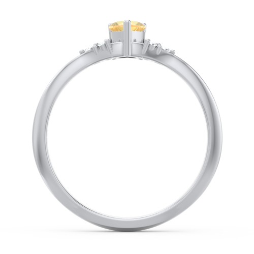 Narrow Heart Ring with Shoulder Accents – Sterling Silver with Citrine and Diamond