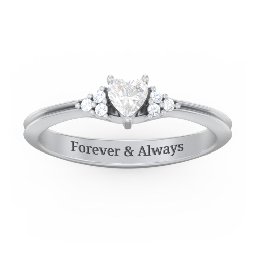 Narrow Heart Ring with Shoulder Accents – Sterling Silver with Diamond