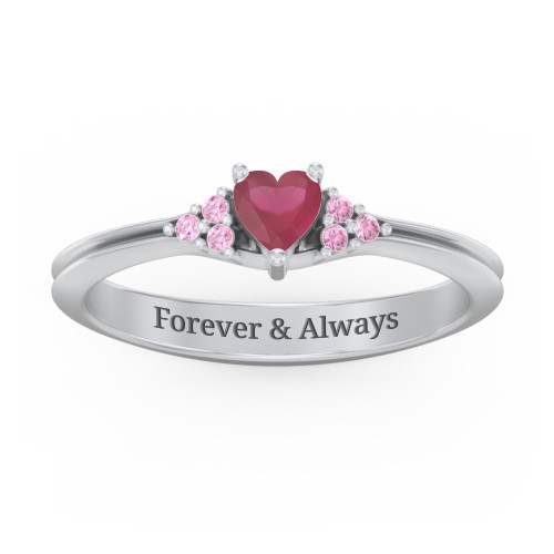 Narrow Heart Ring with Shoulder Accents – Sterling Silver with Ruby and Red Premium Zirconia