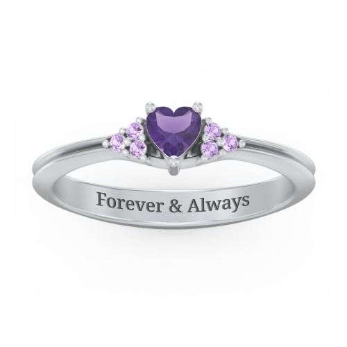 Narrow Heart Ring with Shoulder Accents – Sterling Silver with Amethyst and Amethyst Premium Zirconia