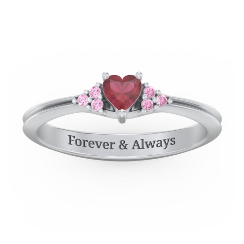 Narrow Heart Ring with Shoulder Accents – Sterling Silver with Ruby and Red Premium Zirconia