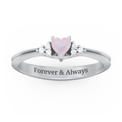 Narrow Heart Ring with Shoulder Accents – Sterling Silver with Opal and White Premium Zirconia