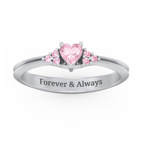 Narrow Heart Ring with Shoulder Accents – Sterling Silver with Pink Tourmaline and Fancy Pink Premium Zirconia