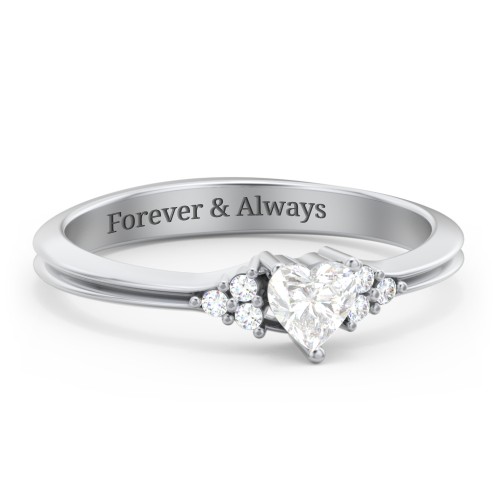 Narrow Heart Ring with Shoulder Accents – Sterling Silver with Diamond