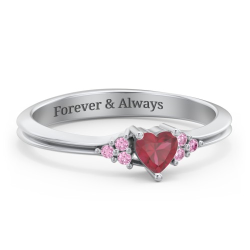 Narrow Heart Ring with Shoulder Accents – Sterling Silver with Ruby and Red Premium Zirconia