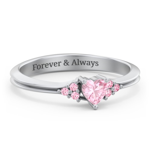 Narrow Heart Ring with Shoulder Accents – Sterling Silver with Pink Tourmaline and Fancy Pink Premium Zirconia