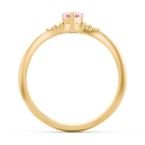 Narrow Heart Ring with Shoulder Accents – 10K Yellow Gold with Pink Tourmaline and White Premium Zirconia