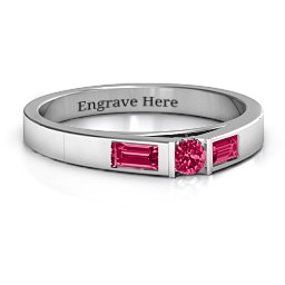 Solitaire Bridge Ring with Baguette Accents in 925 Sterling Silver with Ruby