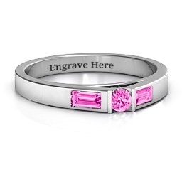 Solitaire Bridge Ring with Baguette Accents in 925 Sterling Silver with Pink Tourmaline