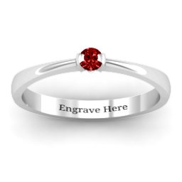 Semi Bezel Set Solitaire Ring in 925 Sterling Silver with Garnet