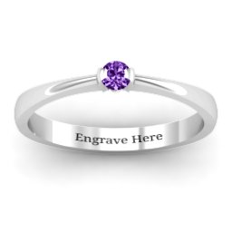 Semi Bezel Set Solitaire Ring in 925 Sterling Silver with Amethyst