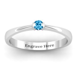 Semi Bezel Set Solitaire Ring in 925 Sterling Silver with Blue Topaz