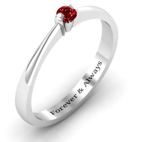 Semi Bezel Set Solitaire Ring – Sterling Silver with Garnet