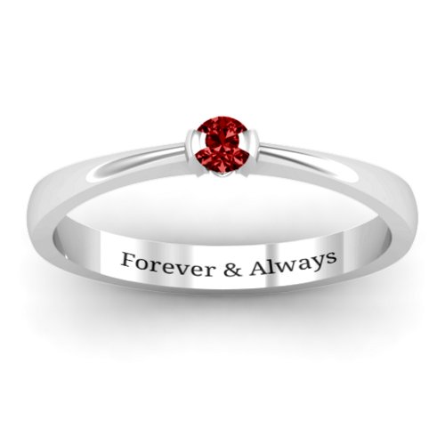 Semi Bezel Set Solitaire Ring – Sterling Silver with Garnet