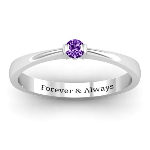 Semi Bezel Set Solitaire Ring – Sterling Silver with Amethyst