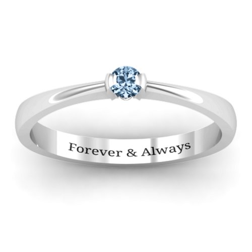 Semi Bezel Set Solitaire Ring – Sterling Silver with Aquamarine
