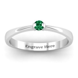 Semi Bezel Set Solitaire Ring in 925 Sterling Silver with Emerald