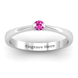 Semi Bezel Set Solitaire Ring in 925 Sterling Silver with Pink Tourmaline