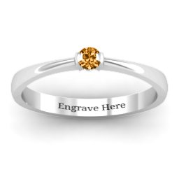 Semi Bezel Set Solitaire Ring in 925 Sterling Silver with Citrine