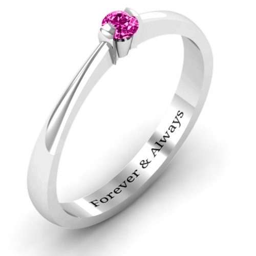 Semi Bezel Set Solitaire Ring – Sterling Silver with Pink Tourmaline