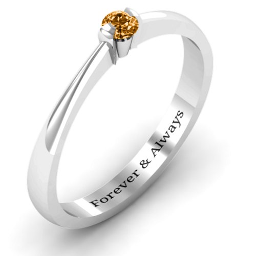 Semi Bezel Set Solitaire Ring – Sterling Silver with Citrine