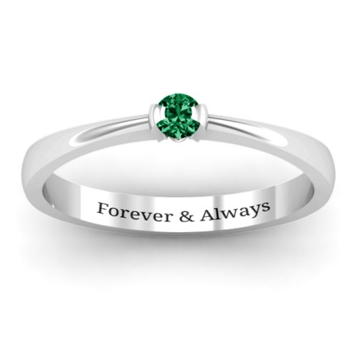 Semi Bezel Set Solitaire Ring – Sterling Silver with Emerald