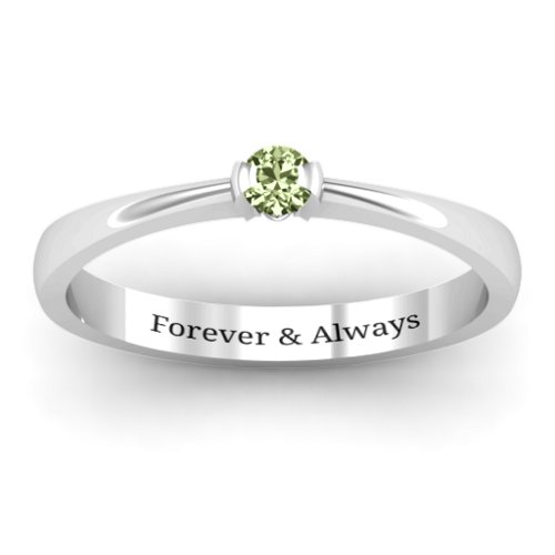 Semi Bezel Set Solitaire Ring – Sterling Silver with Peridot
