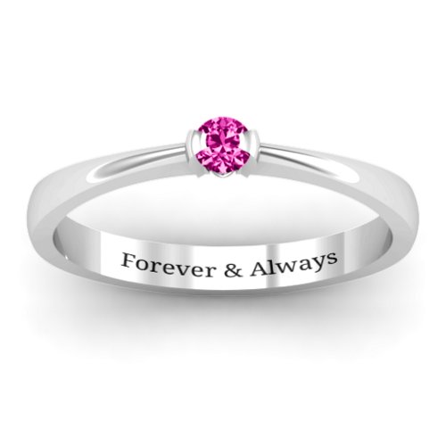Semi Bezel Set Solitaire Ring – Sterling Silver with Pink Tourmaline