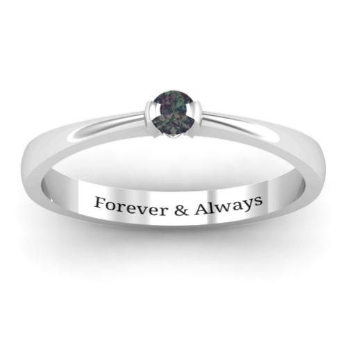 Semi Bezel Set Solitaire Ring – Sterling Silver with Alexandrite