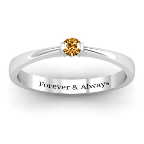 Semi Bezel Set Solitaire Ring – Sterling Silver with Citrine