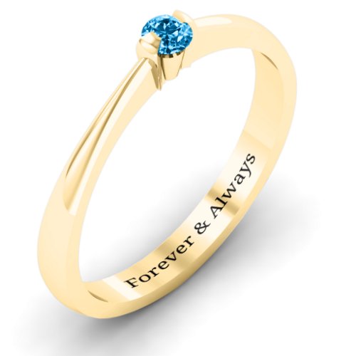 Semi Bezel Set Solitaire Ring – 10K Yellow Gold with Blue Topaz